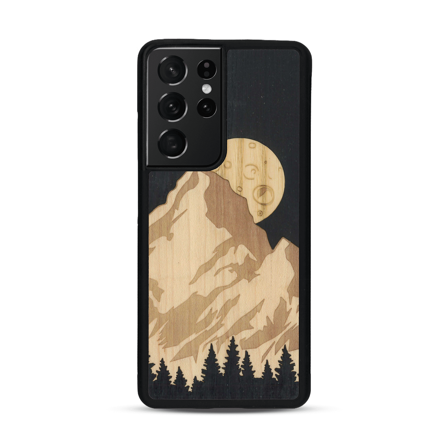 Coque de protection en bois véritable fabriquée en France pour  alliant plusieurs essences de bois pour représenter le mont Everest