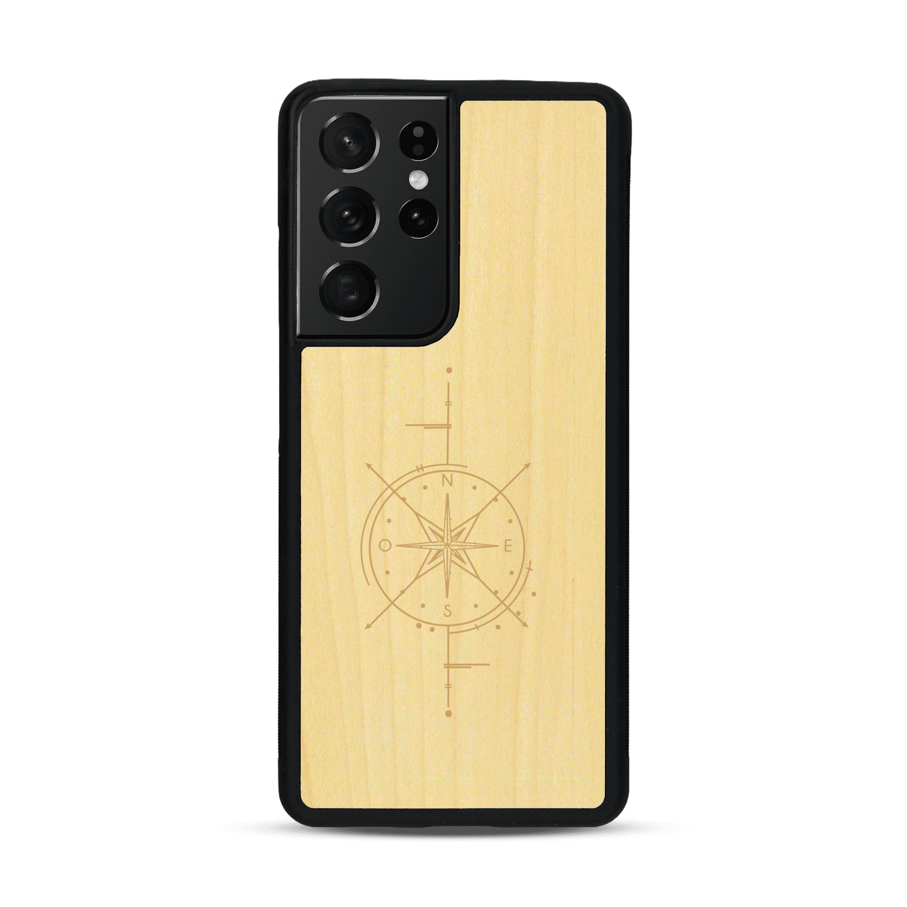 Coque de protection en bois véritable fabriquée en France pour  avec une gravure "rose des vents" sur le thème nautique et de l'océan qui s'inspire des boussoles de pirate