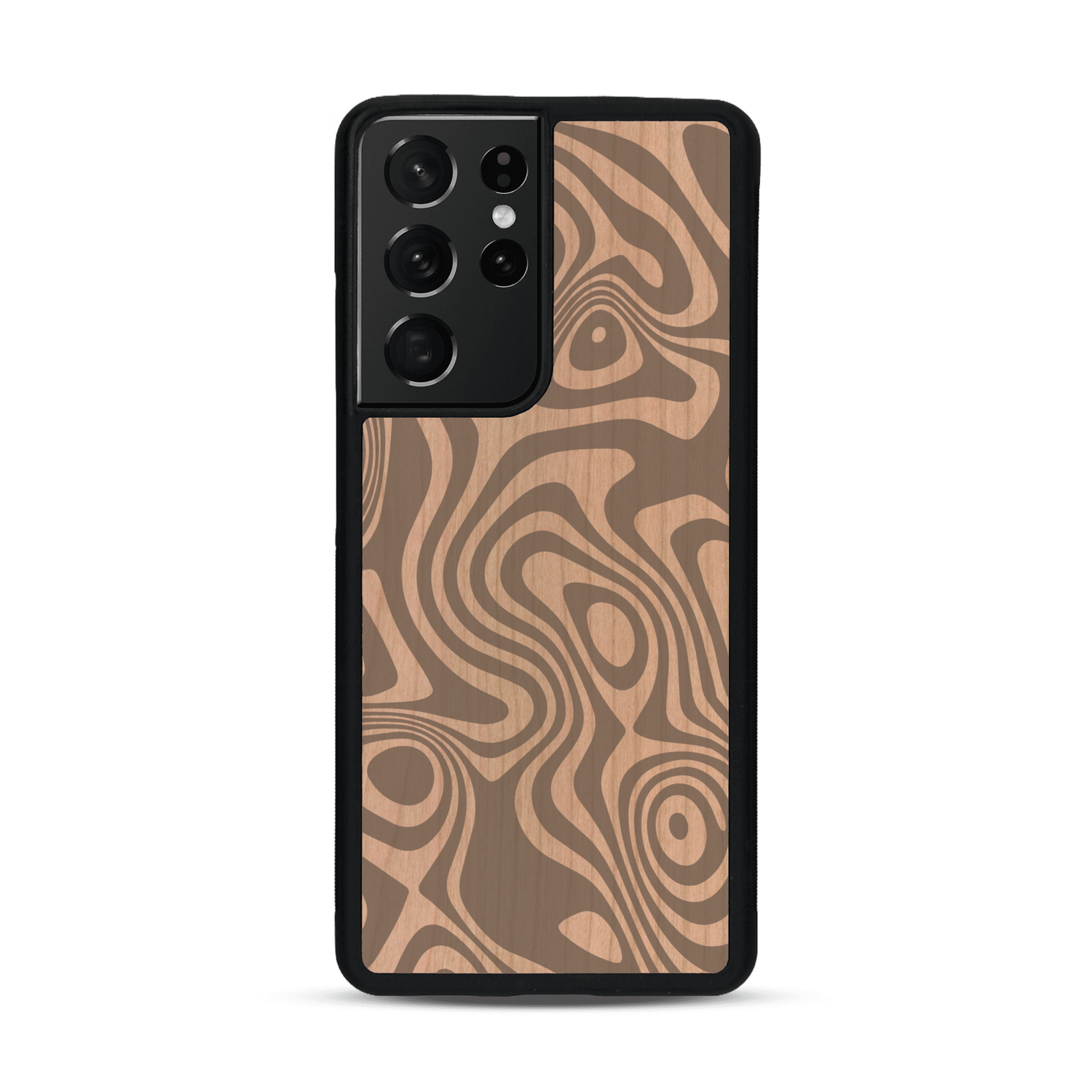 Coque de protection en bois véritable fabriquée en France pour  avec un motif abstrait représentant les mouvements de l'eau