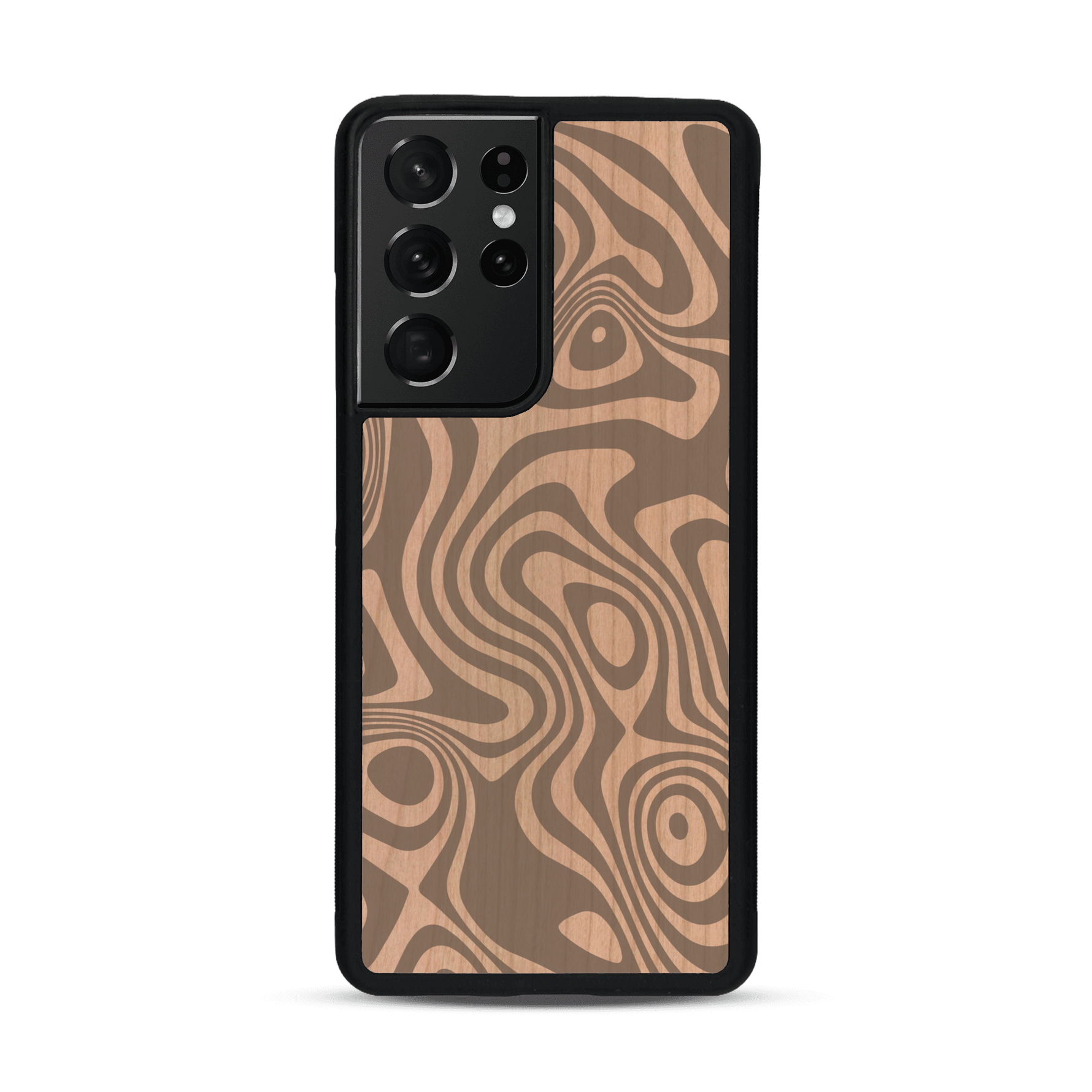 Coque de protection en bois véritable fabriquée en France pour  avec un motif abstrait représentant les mouvements de l'eau