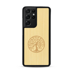 Coque de protection en bois véritable fabriquée en France pour  sur le thème de la spiritualité et du yoga avec une gravure zen représentant un arbre de vie