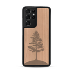 Coque de protection en bois véritable fabriquée en France pour  sur le thème de la nature, de la fôret et de l'écoresponsabilité avec une gravure représentant un arbre 