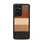 Coque de protection en bois véritable fabriquée en France pour  alliant des bandes horizontales de bambou, merisier, padouk, noyer et chêne fumé