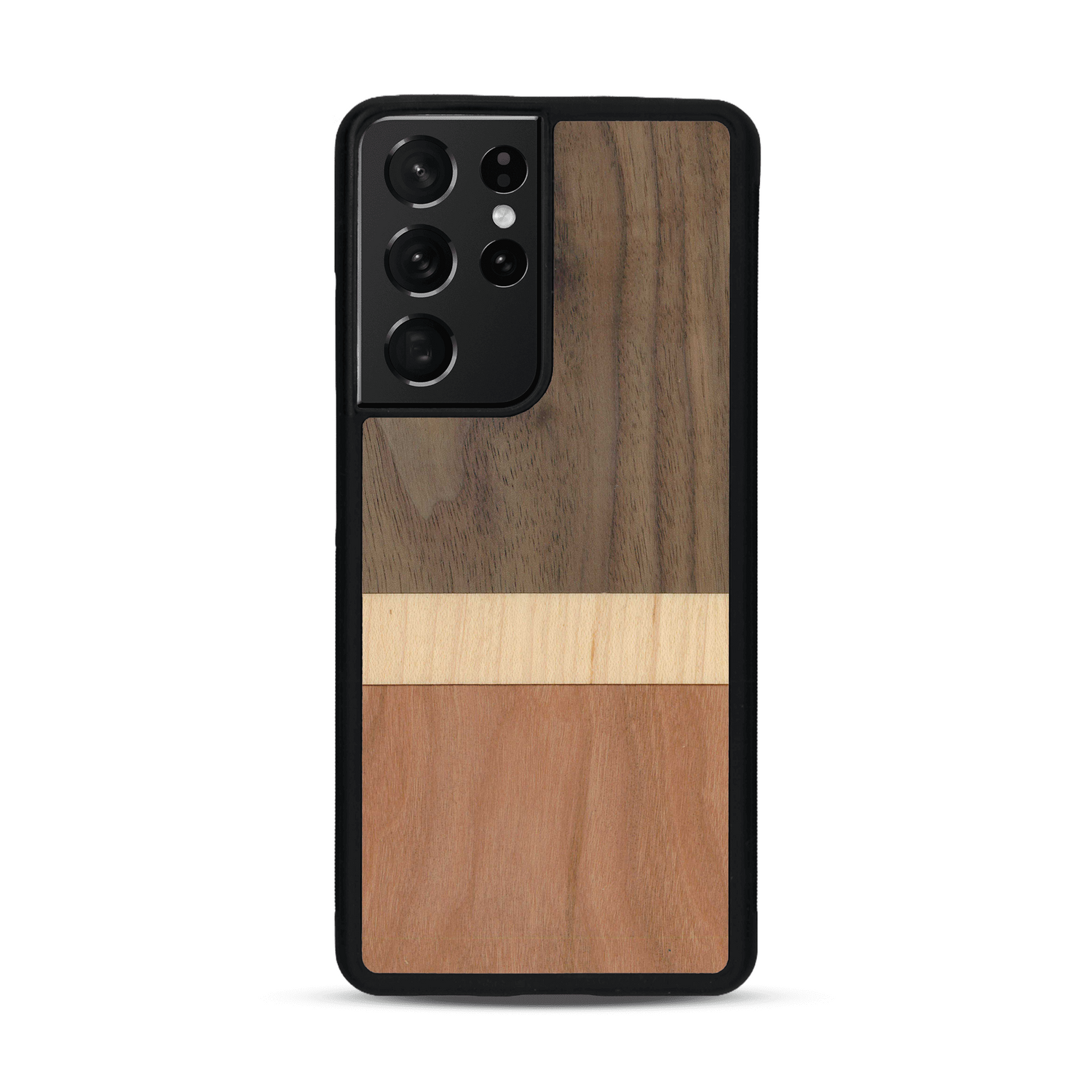 Coque de protection en bois véritable fabriquée en France pour  alliant des bandes horizontales de bambou, merisier et noyer