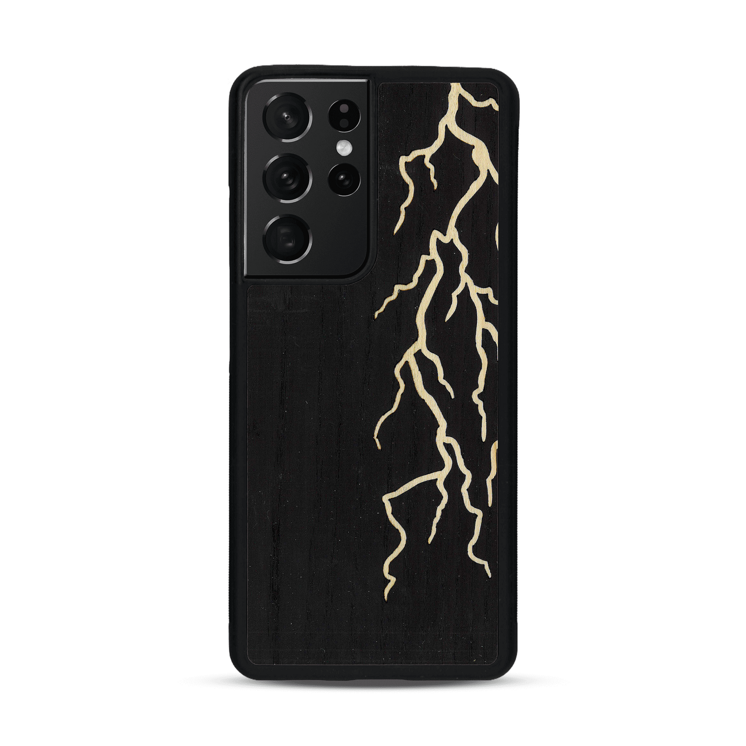 Coque de protection en bois véritable fabriquée en France pour  alliant plusieurs essences de bois pour représenter un éclair divin