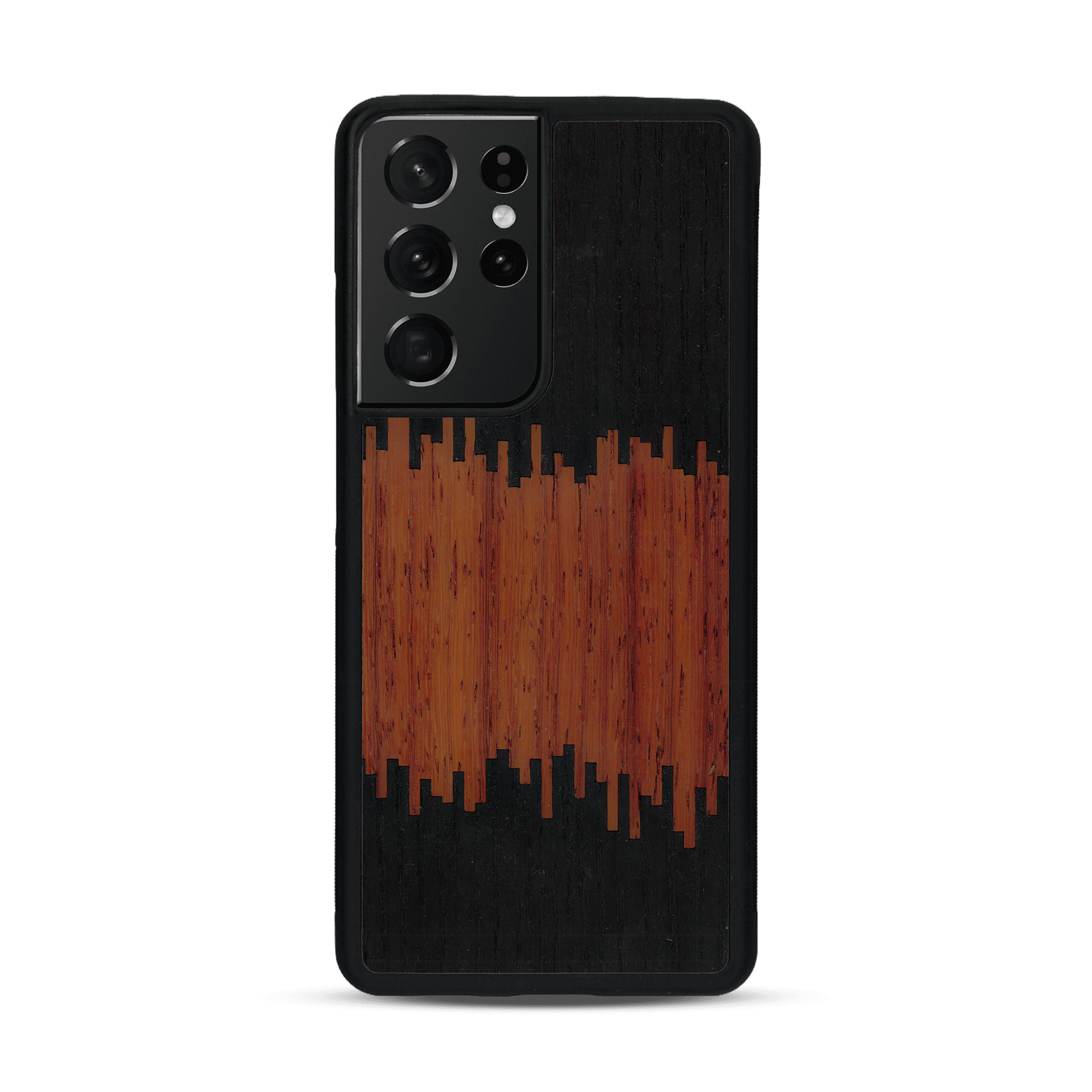 Coque de protection en bois véritable fabriquée en France pour  alliant plusieurs essences de bois pour représenter du magma en fusion