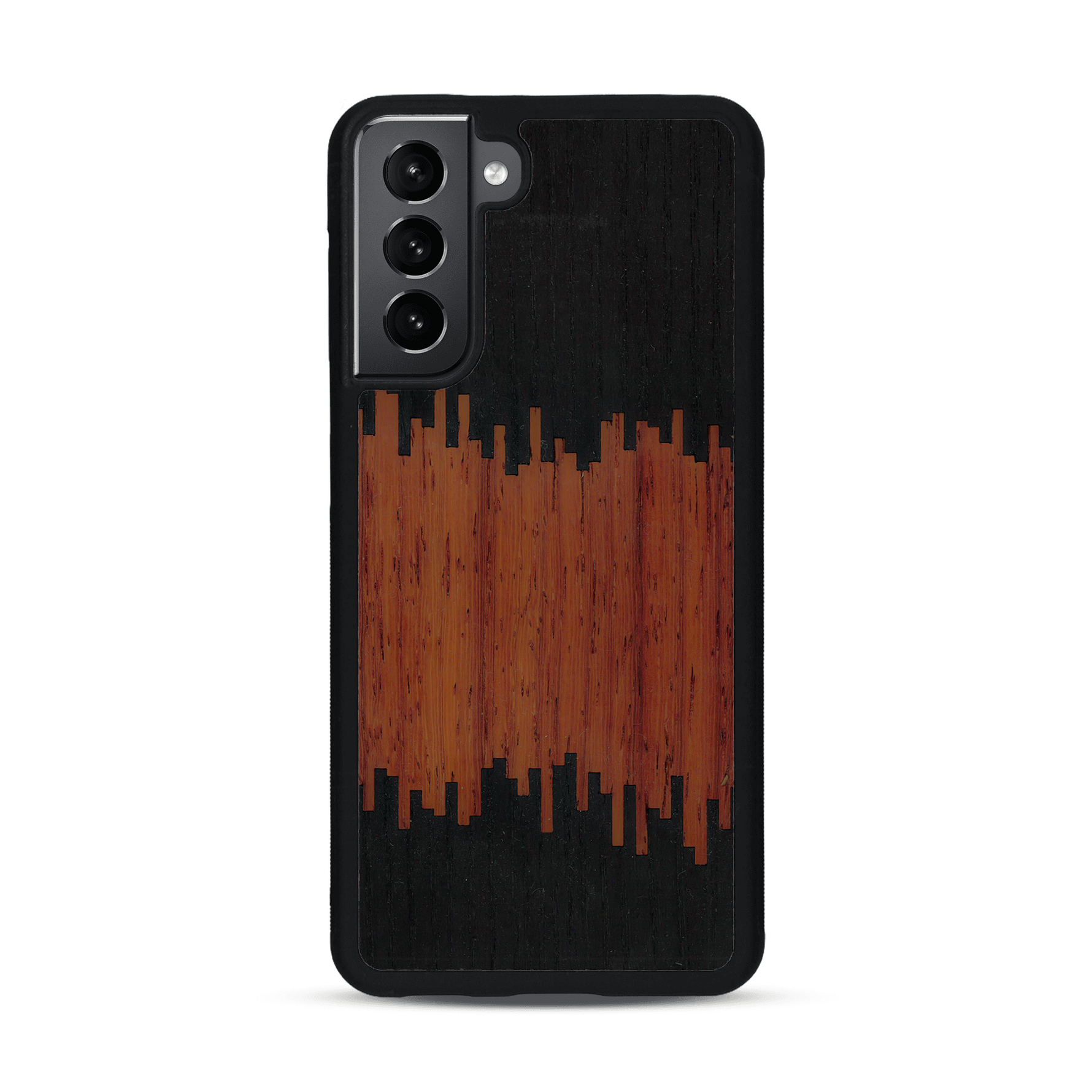 Coque de protection en bois véritable fabriquée en France pour  alliant plusieurs essences de bois pour représenter du magma en fusion