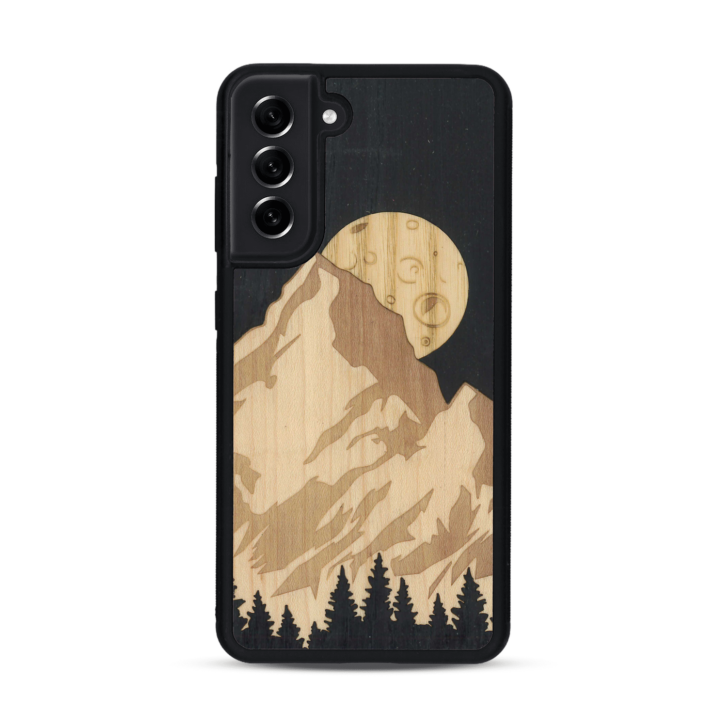 Coque de protection en bois véritable fabriquée en France pour  alliant plusieurs essences de bois pour représenter le mont Everest