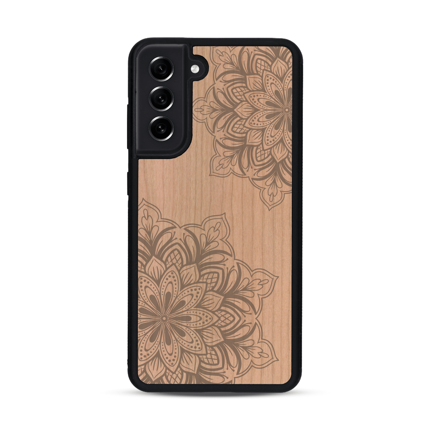 Coque de protection en bois véritable fabriquée en France pour  sur le thème de la bohème et du tatouage au henné avec une gravure représentant un mandala