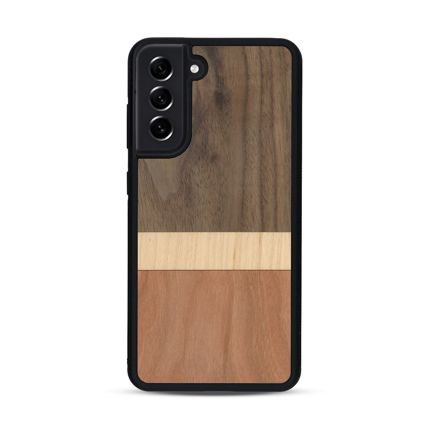 Coque de protection en bois véritable fabriquée en France pour  alliant des bandes horizontales de bambou, merisier et noyer
