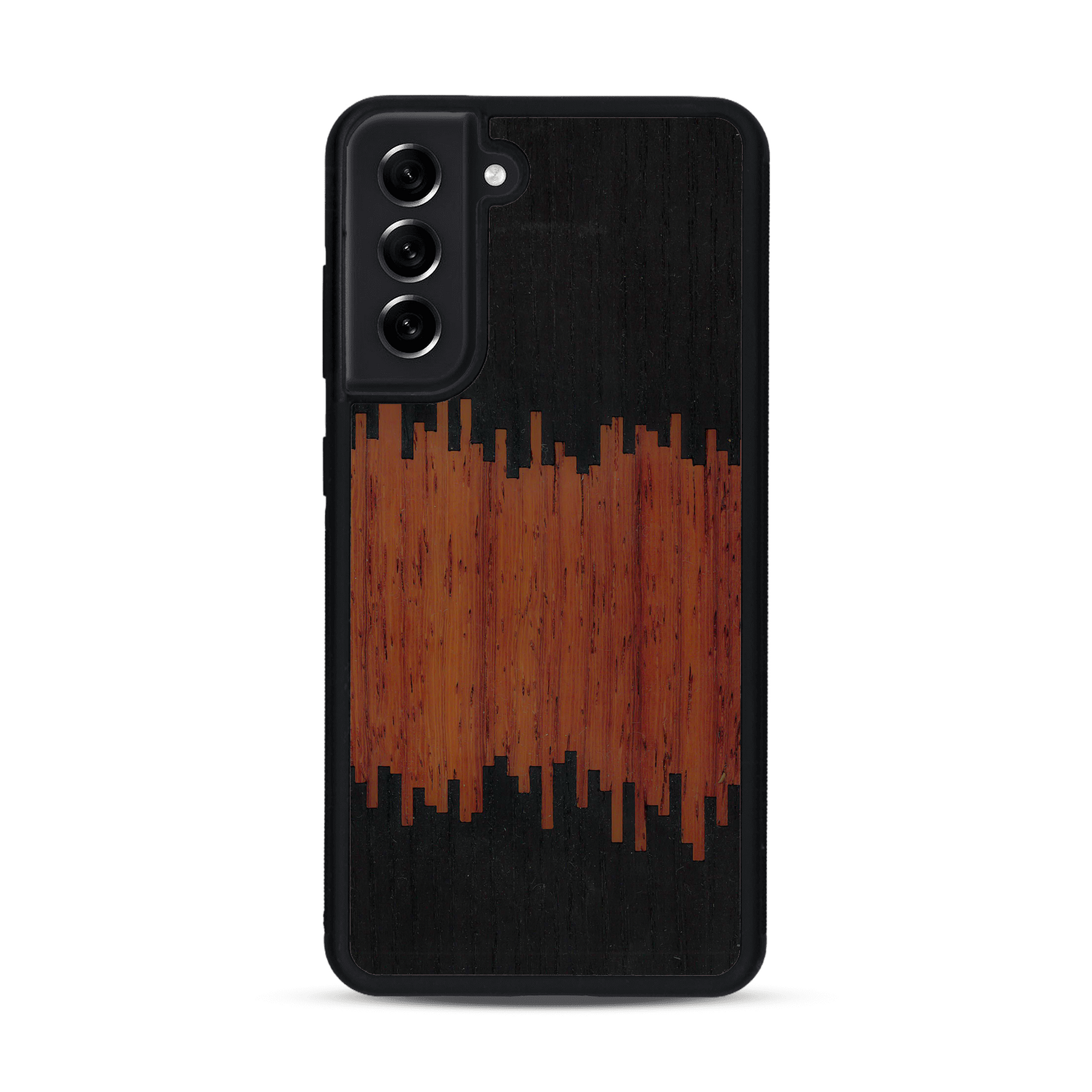 Coque de protection en bois véritable fabriquée en France pour  alliant plusieurs essences de bois pour représenter du magma en fusion