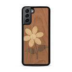Coque de protection en bois véritable fabriquée en France pour  alliant plusieurs essences de bois pour représenter une marguerite