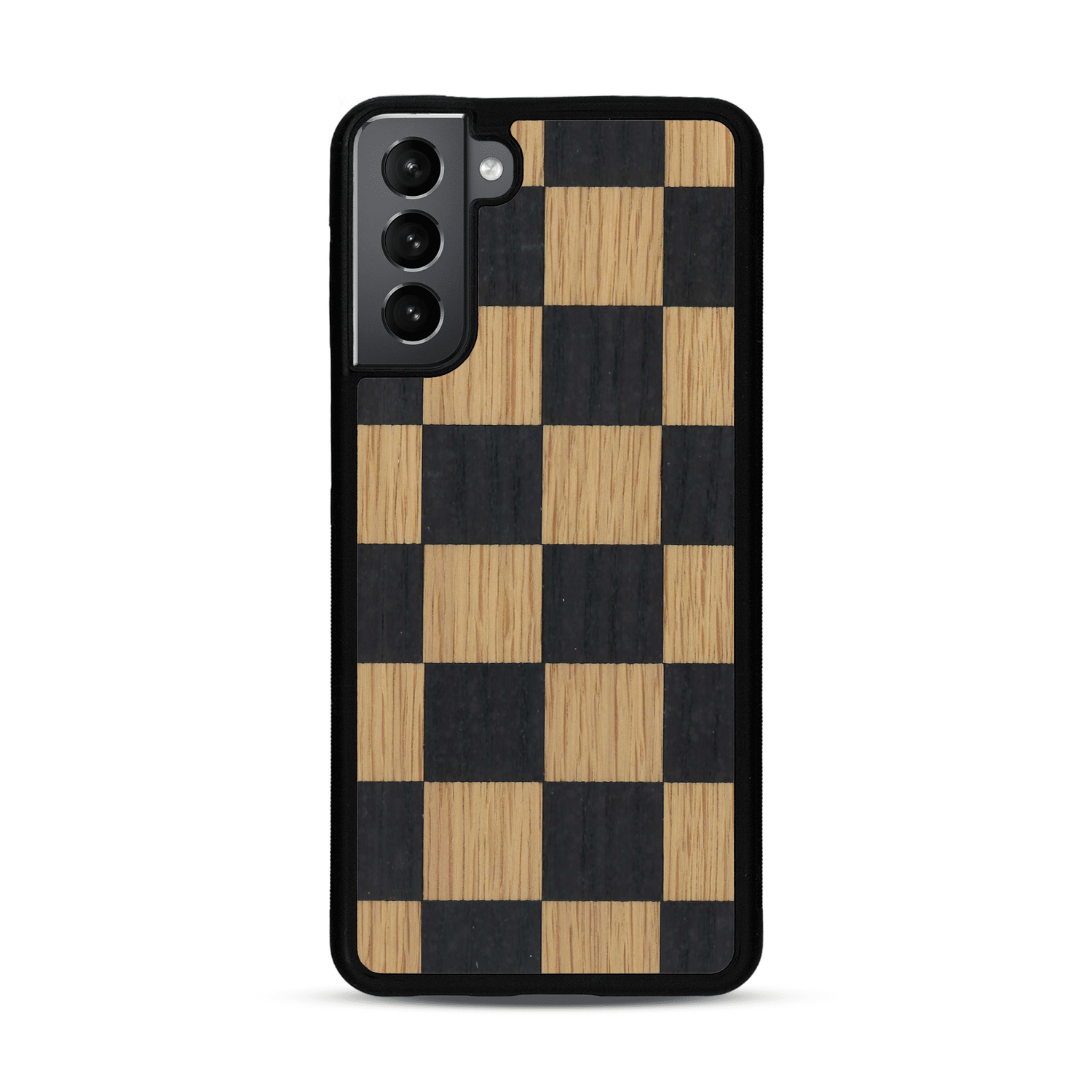 Coque de protection en bois véritable fabriquée en France pour  alliant plusieurs essences de bois pour représenter un damier