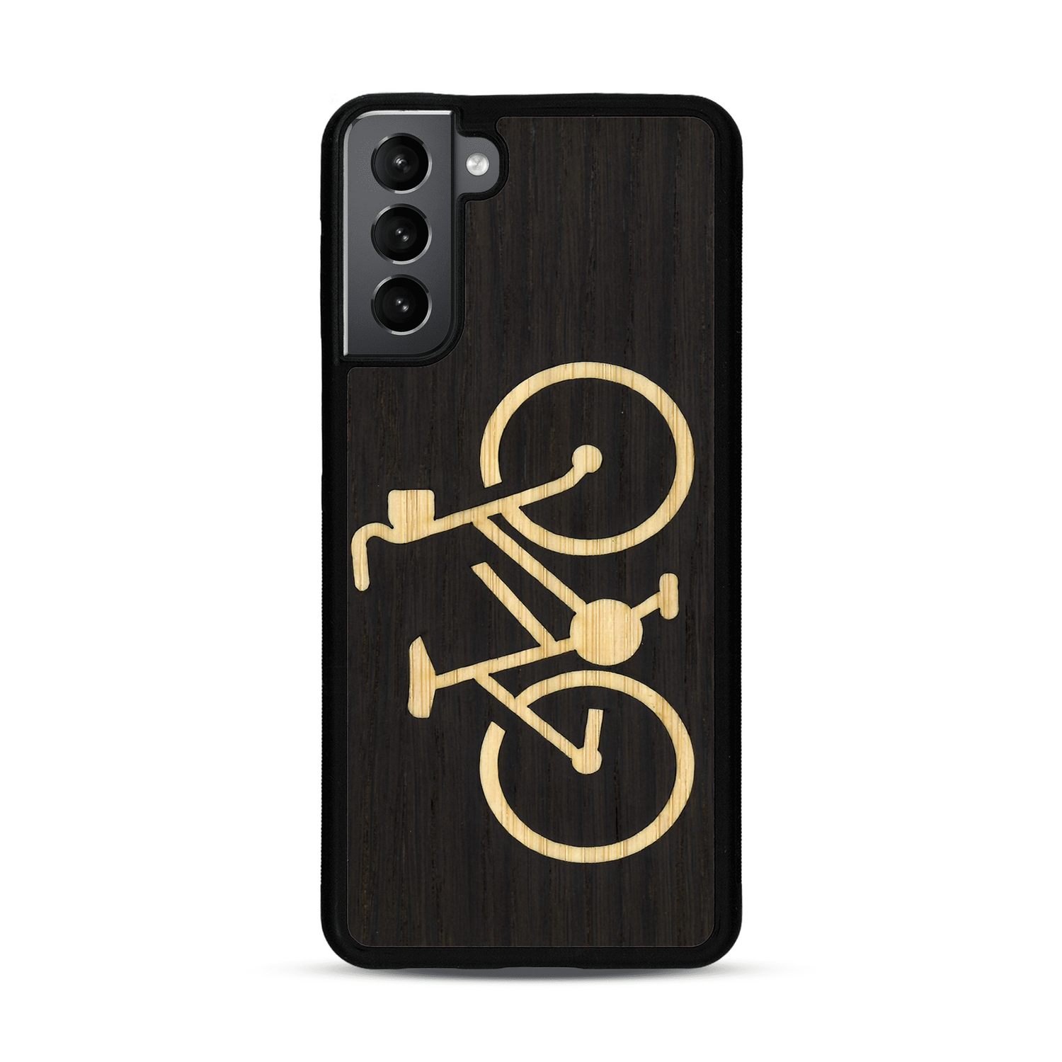 Coque de protection en bois véritable fabriquée en France pour  sur le theme du vélo et de l'outdoor qui allie du bambou et du chêne fumé représentant un vélo