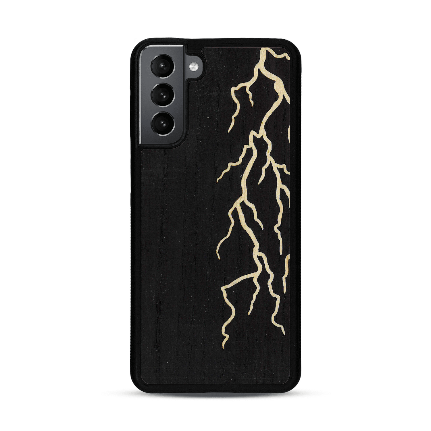 Coque de protection en bois véritable fabriquée en France pour  alliant plusieurs essences de bois pour représenter un éclair divin