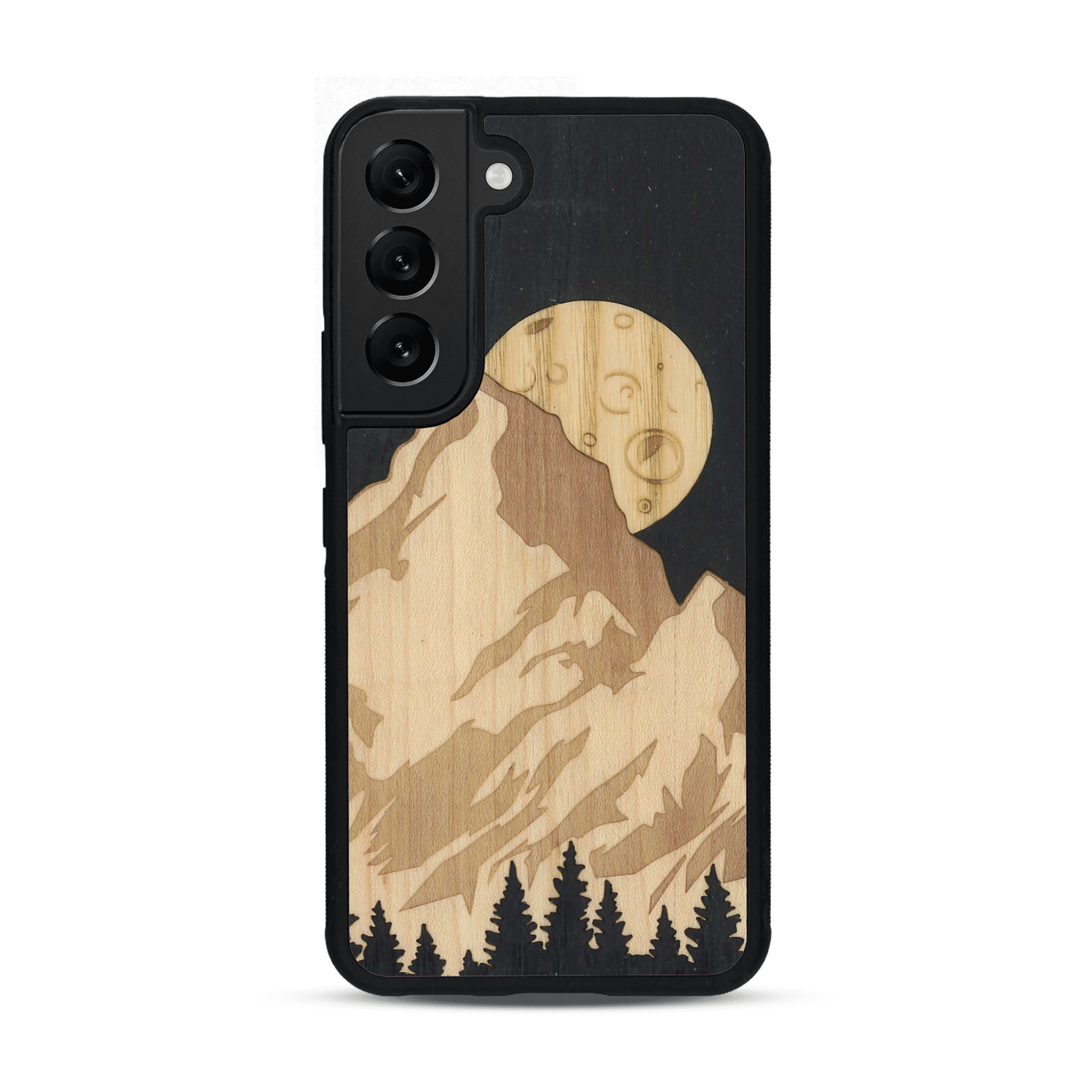 Coque de protection en bois véritable fabriquée en France pour  alliant plusieurs essences de bois pour représenter le mont Everest