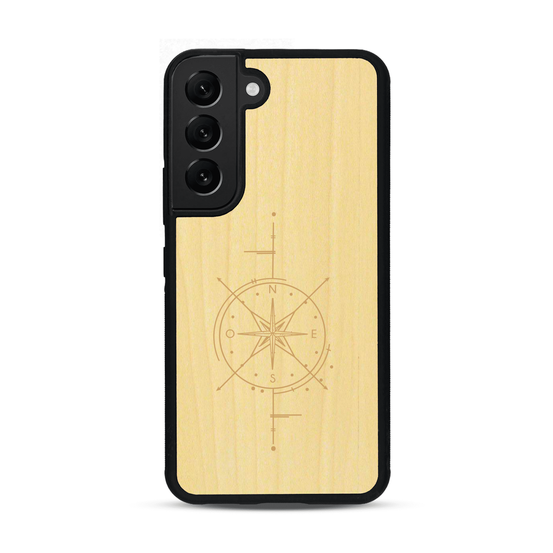 Coque de protection en bois véritable fabriquée en France pour  avec une gravure "rose des vents" sur le thème nautique et de l'océan qui s'inspire des boussoles de pirate