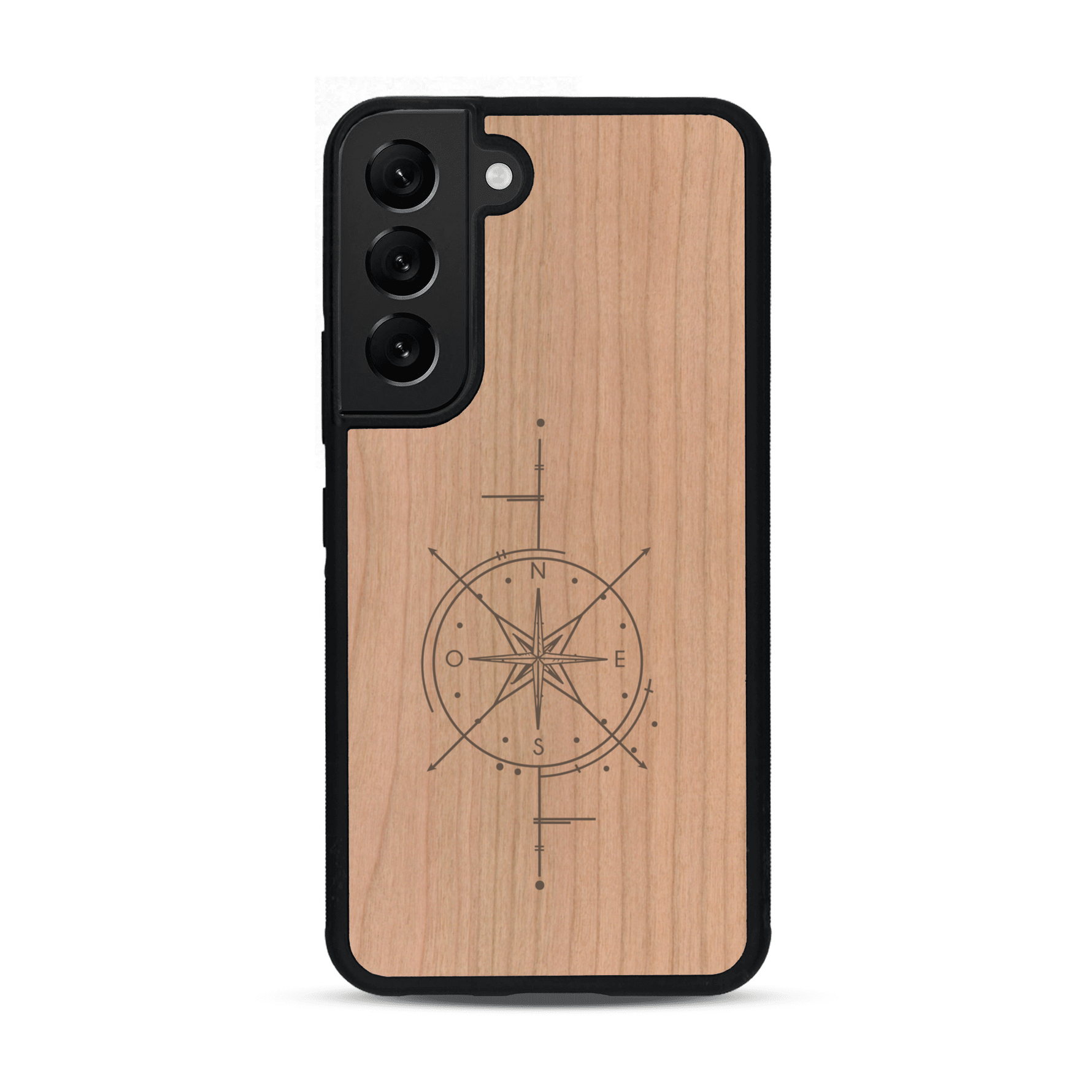 Coque de protection en bois véritable fabriquée en France pour  avec une gravure "rose des vents" sur le thème nautique et de l'océan qui s'inspire des boussoles de pirate