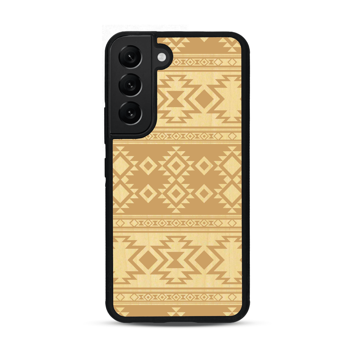 Coque de protection en bois véritable fabriquée en France pour  avec des motifs géométriques s'inspirant des temples aztèques, mayas et incas