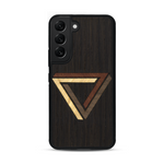 Coque de protection en bois véritable fabriquée en France pour  sur le thème de l'art géométrique qui allie du chêne fumé, du noyer, du bambou et du padouk représentant le triangle de penrose