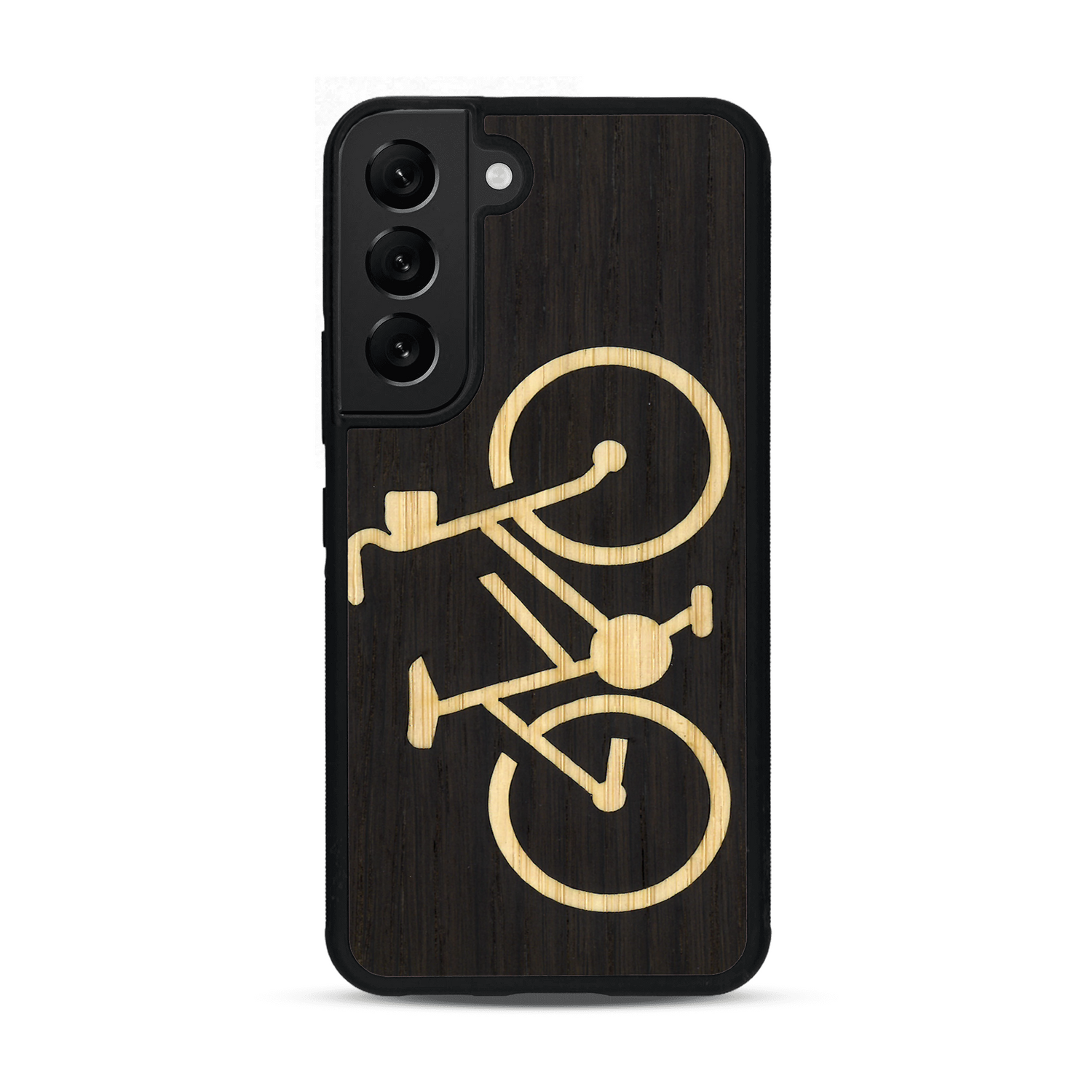 Coque de protection en bois véritable fabriquée en France pour  sur le theme du vélo et de l'outdoor qui allie du bambou et du chêne fumé représentant un vélo