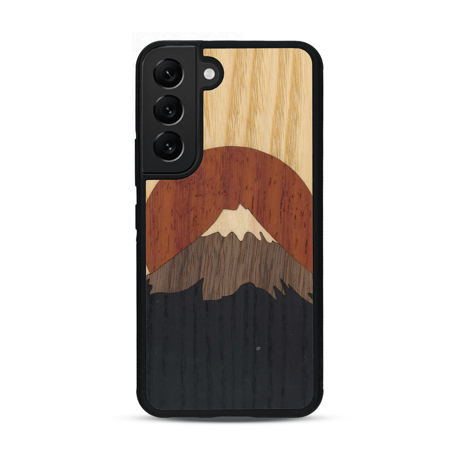 Coque de protection en bois véritable fabriquée en France pour  alliant plusieurs essences de bois pour représenter le mont Fuji