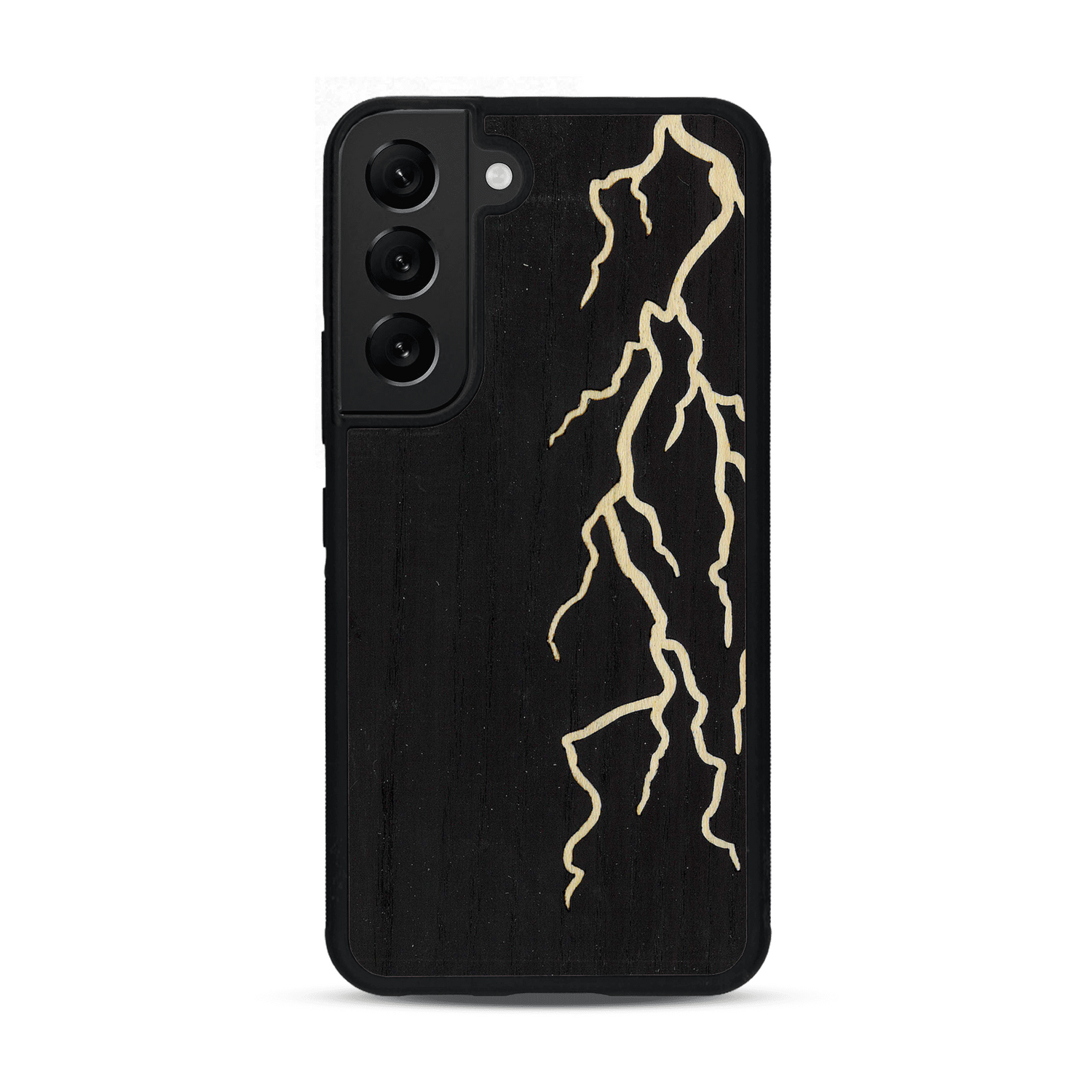 Coque de protection en bois véritable fabriquée en France pour  alliant plusieurs essences de bois pour représenter un éclair divin