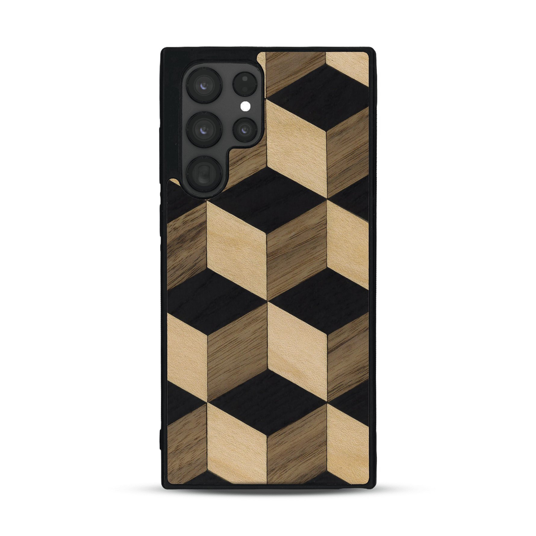 Coque de protection en bois véritable fabriquée en France pour  alliant plusieurs essences de bois pour représenter un classique intemporel de la marqueterie
