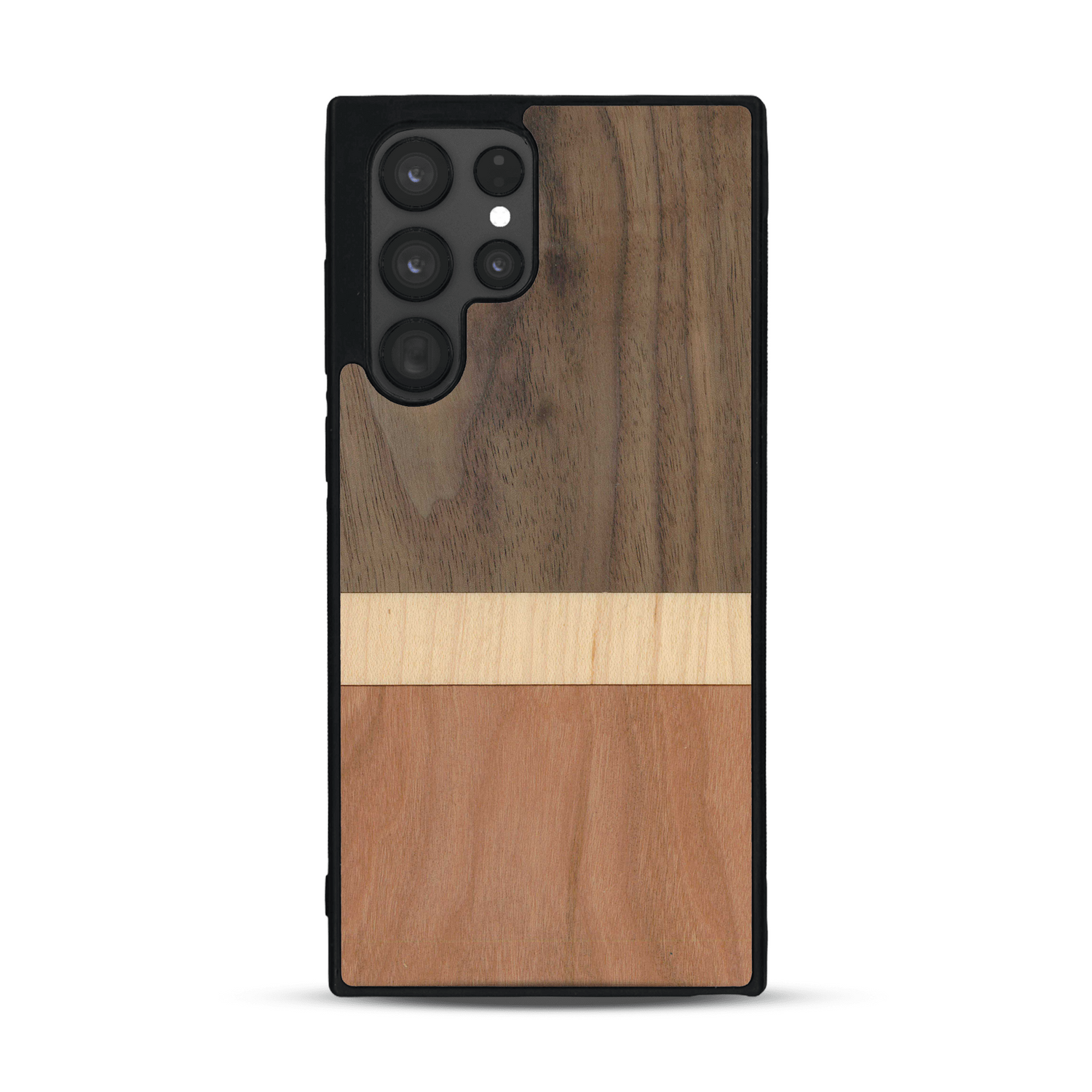 Coque de protection en bois véritable fabriquée en France pour  alliant des bandes horizontales de bambou, merisier et noyer