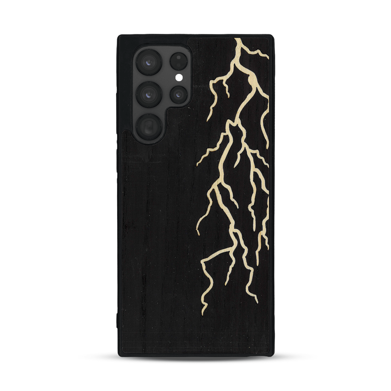 Coque de protection en bois véritable fabriquée en France pour  alliant plusieurs essences de bois pour représenter un éclair divin