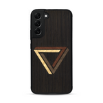 Coque de protection en bois véritable fabriquée en France pour  sur le thème de l'art géométrique qui allie du chêne fumé, du noyer, du bambou et du padouk représentant le triangle de penrose