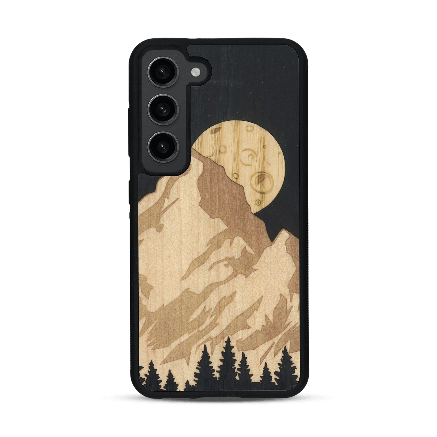 Coque de protection en bois véritable fabriquée en France pour  alliant plusieurs essences de bois pour représenter le mont Everest