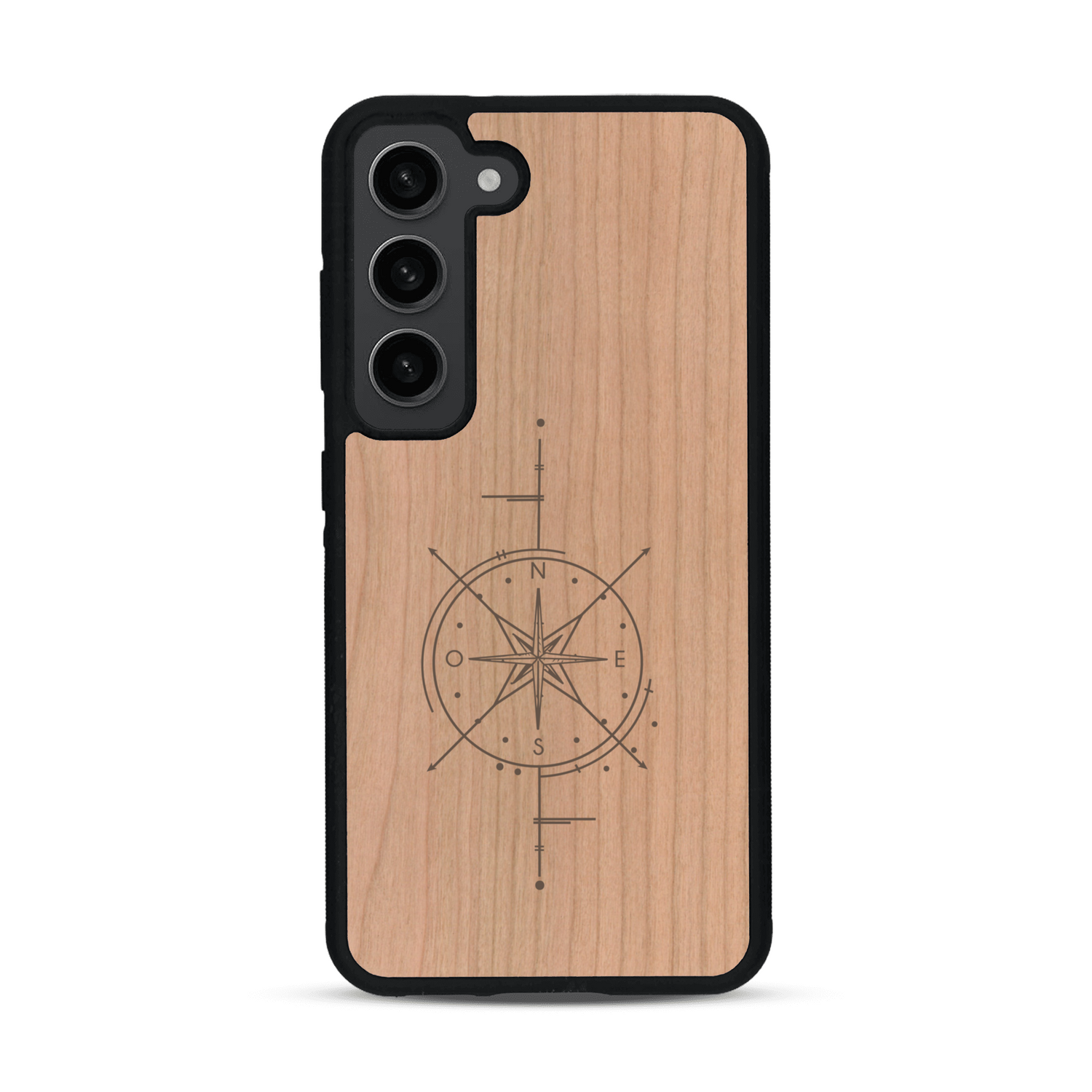 Coque de protection en bois véritable fabriquée en France pour  avec une gravure "rose des vents" sur le thème nautique et de l'océan qui s'inspire des boussoles de pirate