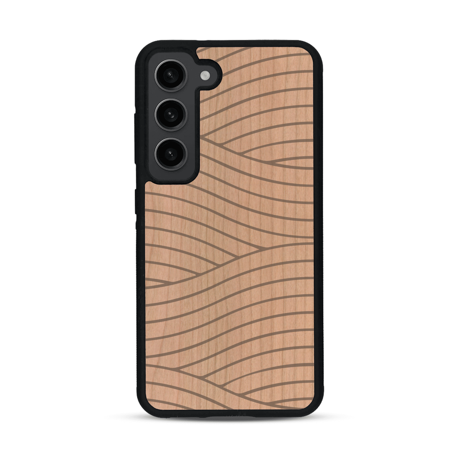 Coque de protection en bois véritable fabriquée en France pour  avec un motif moderne et minimaliste sur le thème waves et wavy représentant les vagues de l'océan