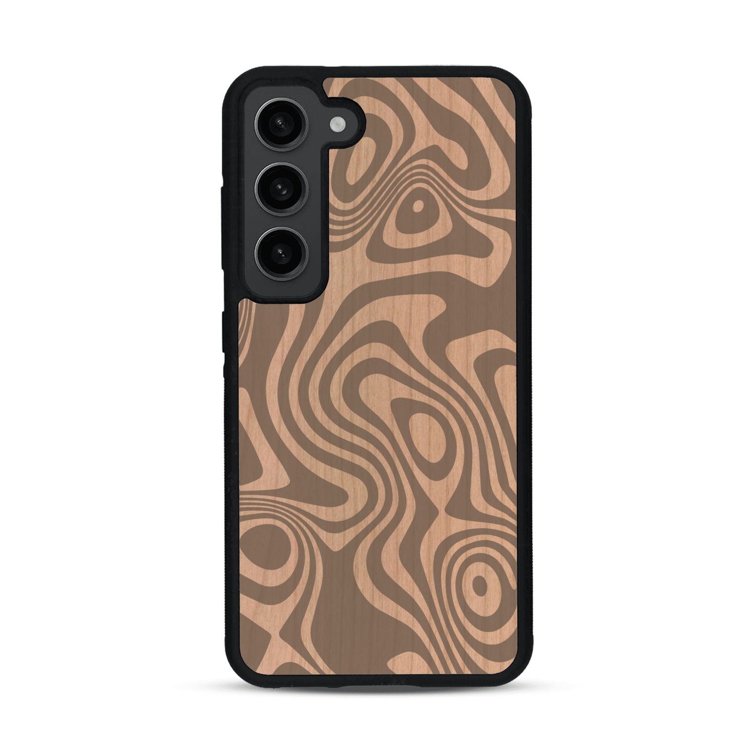 Coque de protection en bois véritable fabriquée en France pour  avec un motif abstrait représentant les mouvements de l'eau