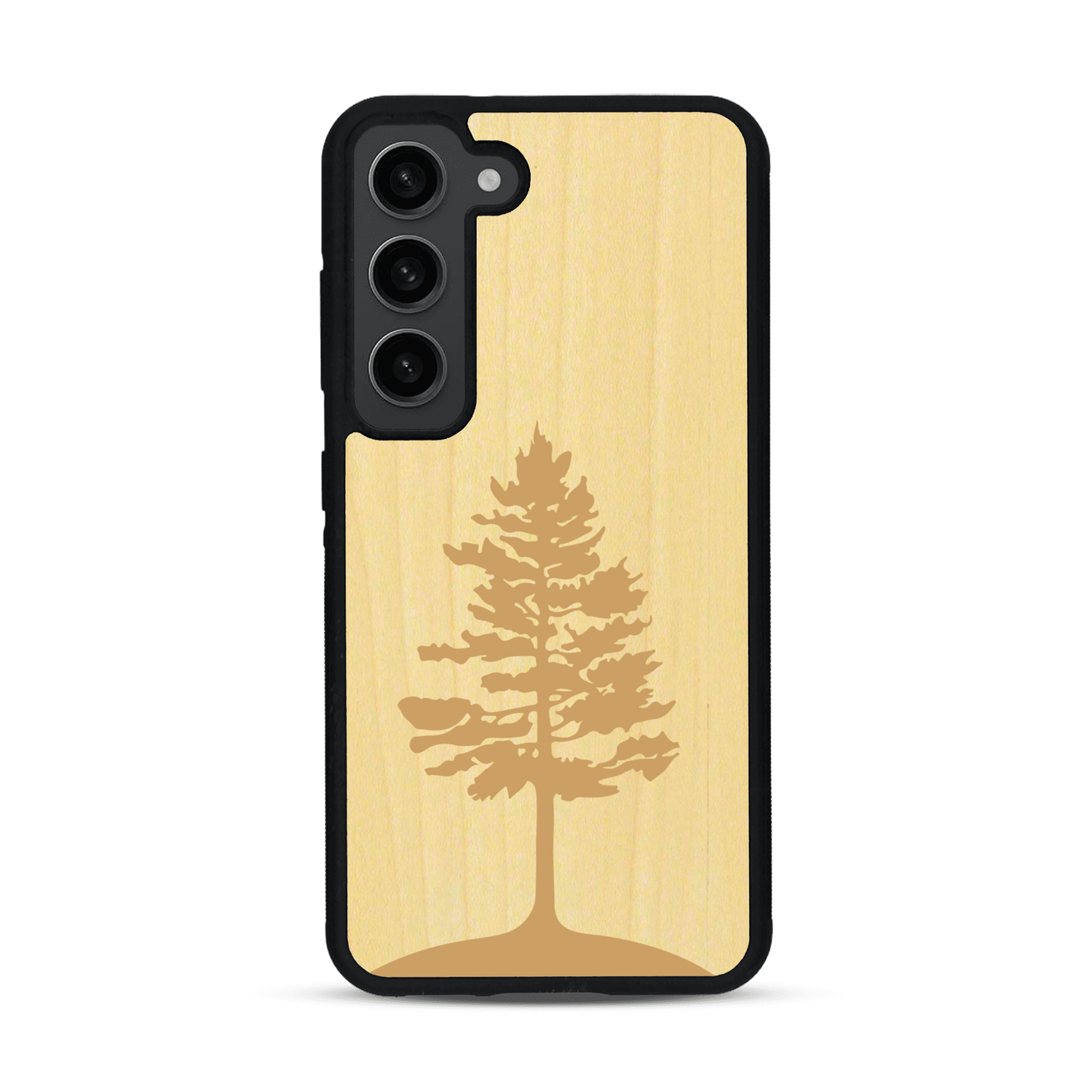 Coque de protection en bois véritable fabriquée en France pour  sur le thème de la nature, de la fôret et de l'écoresponsabilité avec une gravure représentant un arbre 