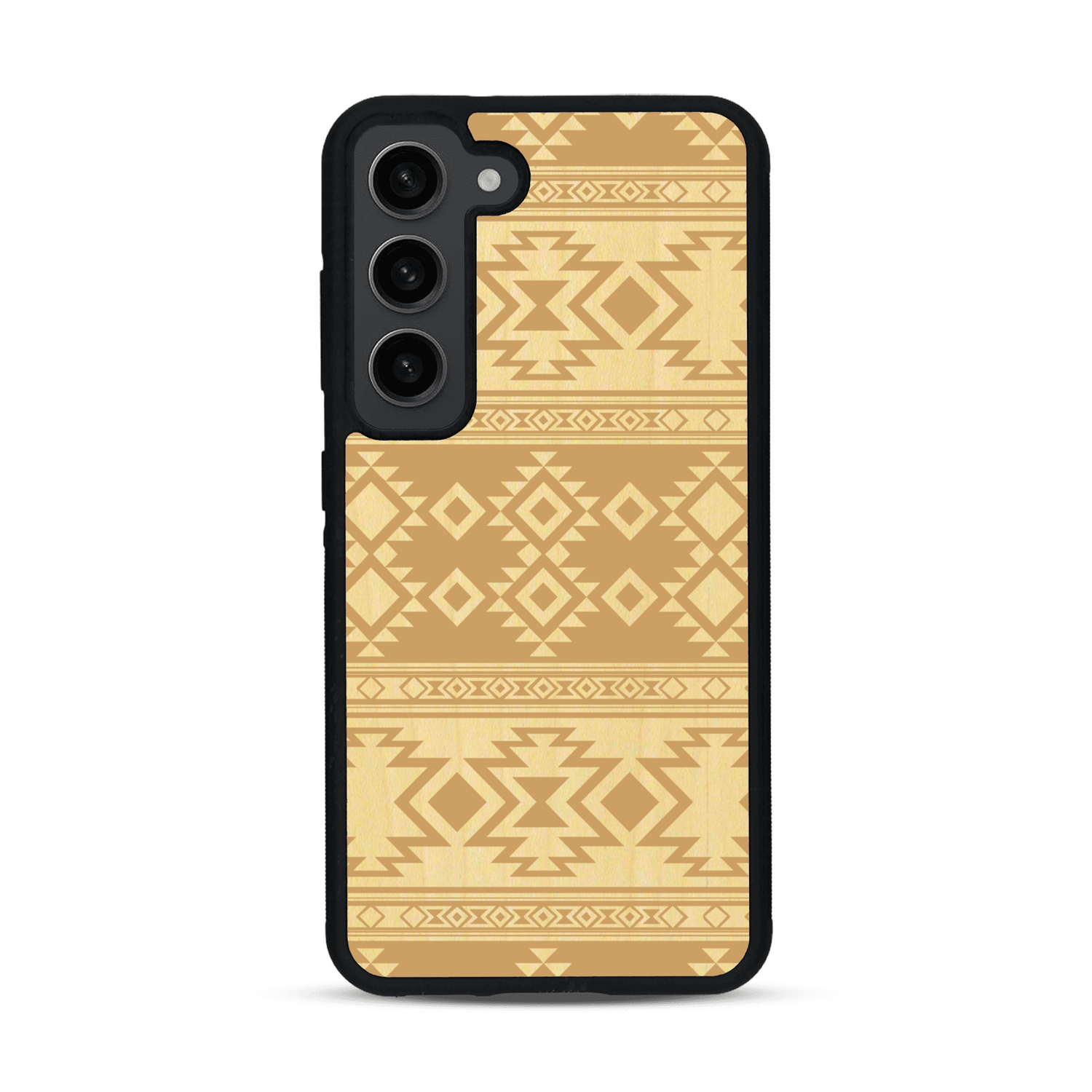 Coque de protection en bois véritable fabriquée en France pour  avec des motifs géométriques s'inspirant des temples aztèques, mayas et incas