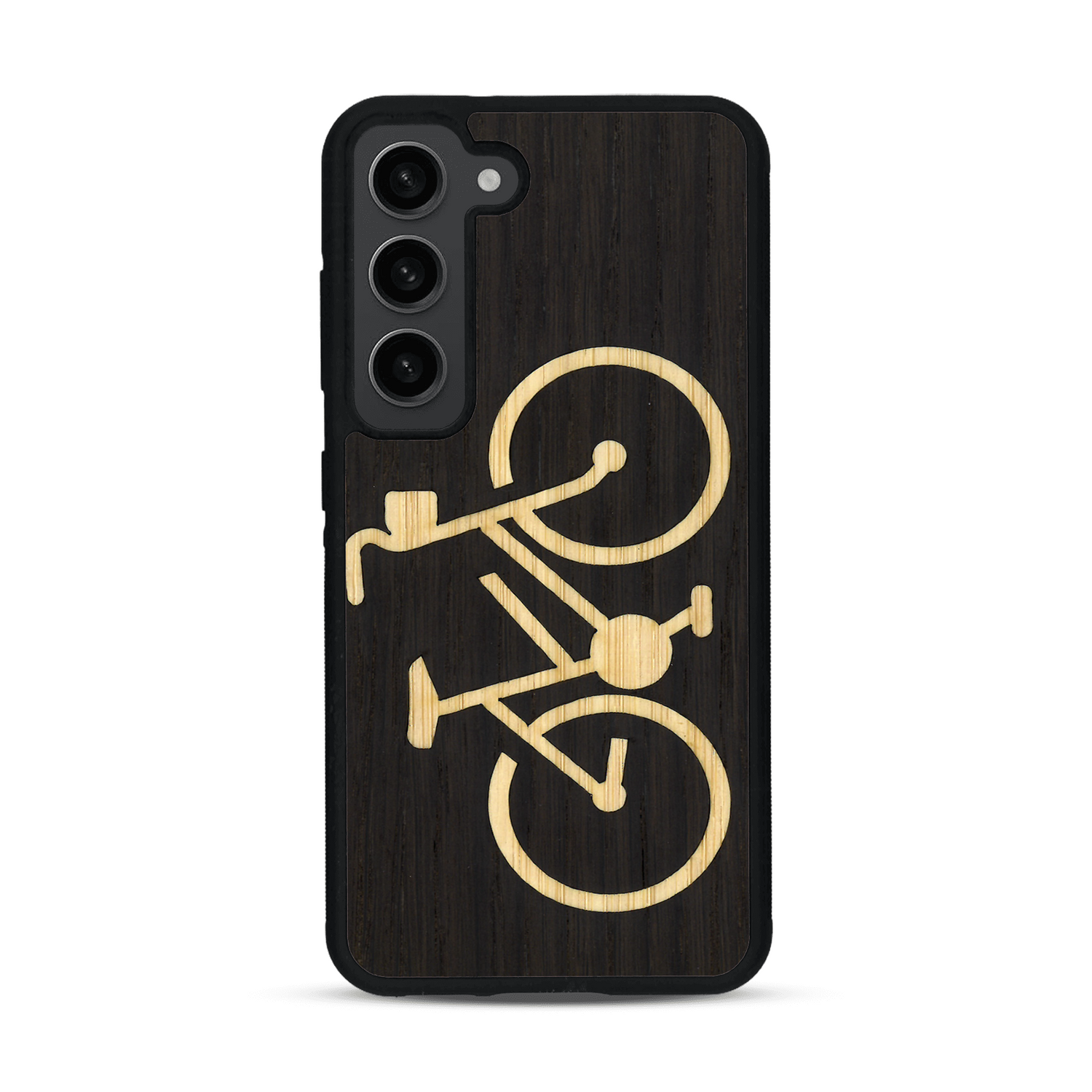 Coque de protection en bois véritable fabriquée en France pour  sur le theme du vélo et de l'outdoor qui allie du bambou et du chêne fumé représentant un vélo