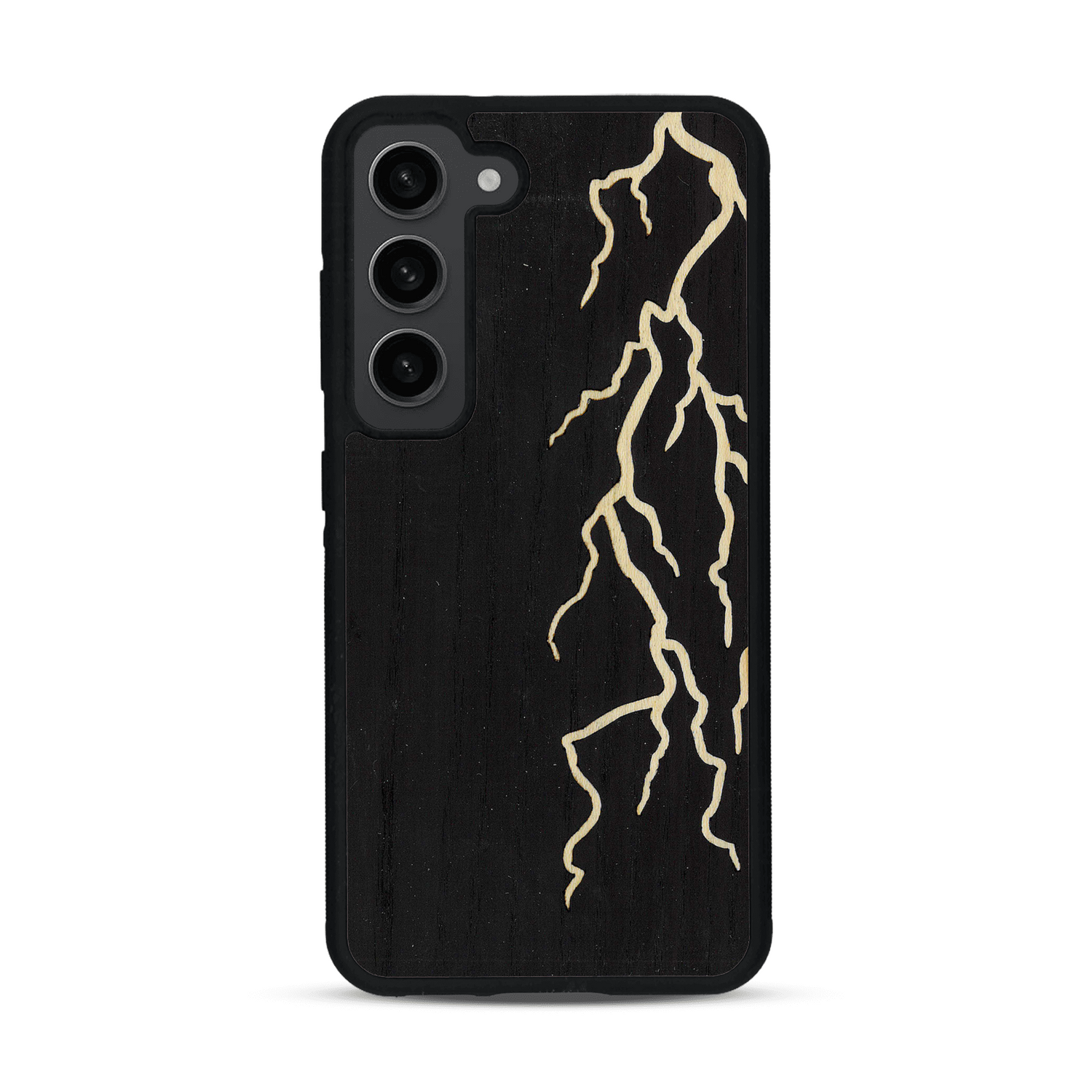 Coque de protection en bois véritable fabriquée en France pour  alliant plusieurs essences de bois pour représenter un éclair divin