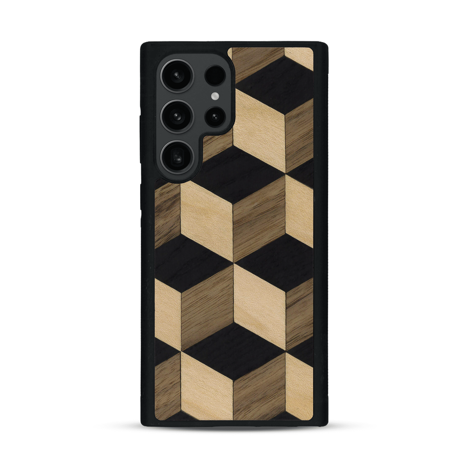 Coque de protection en bois véritable fabriquée en France pour  alliant plusieurs essences de bois pour représenter un classique intemporel de la marqueterie