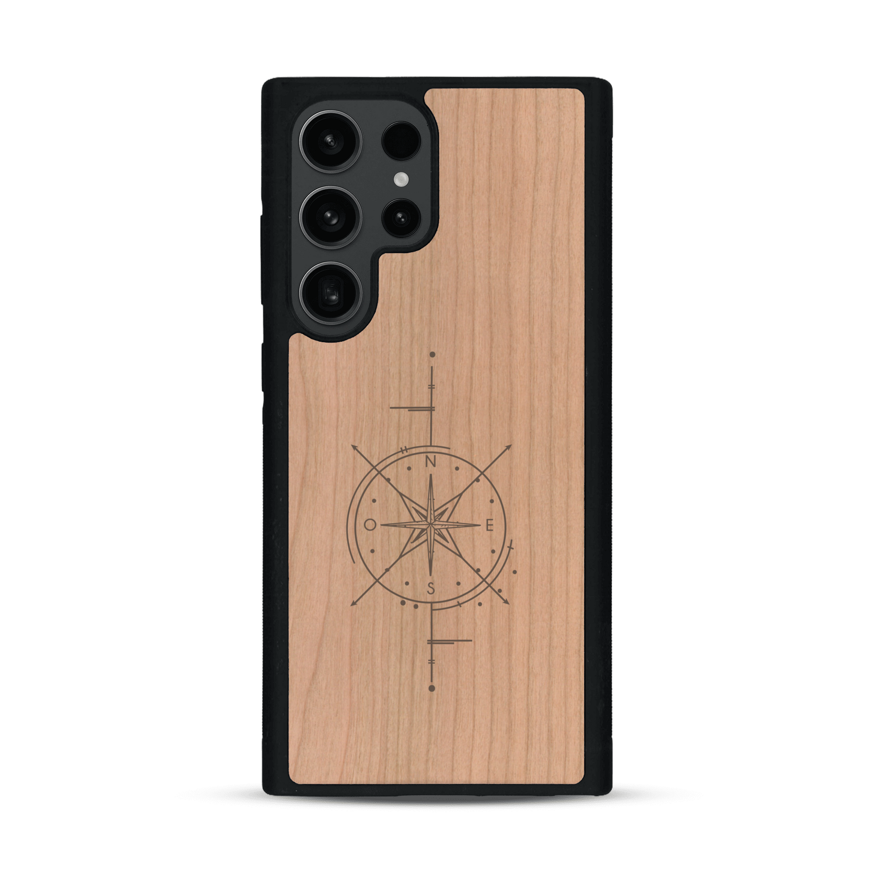 Coque de protection en bois véritable fabriquée en France pour  avec une gravure "rose des vents" sur le thème nautique et de l'océan qui s'inspire des boussoles de pirate