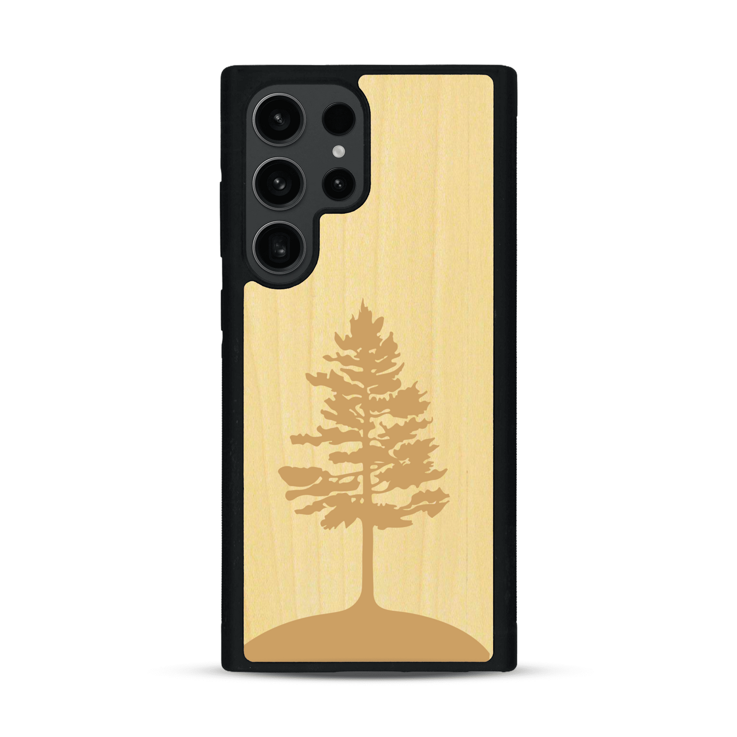 Coque de protection en bois véritable fabriquée en France pour  sur le thème de la nature, de la fôret et de l'écoresponsabilité avec une gravure représentant un arbre 