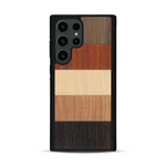 Coque de protection en bois véritable fabriquée en France pour  alliant des bandes horizontales de bambou, merisier, padouk, noyer et chêne fumé