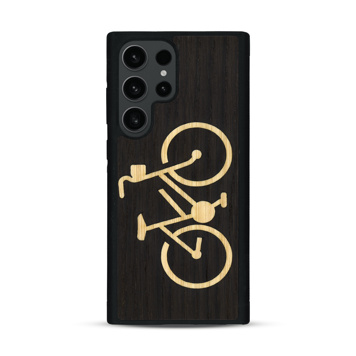 Coque de protection en bois véritable fabriquée en France pour  sur le theme du vélo et de l'outdoor qui allie du bambou et du chêne fumé représentant un vélo