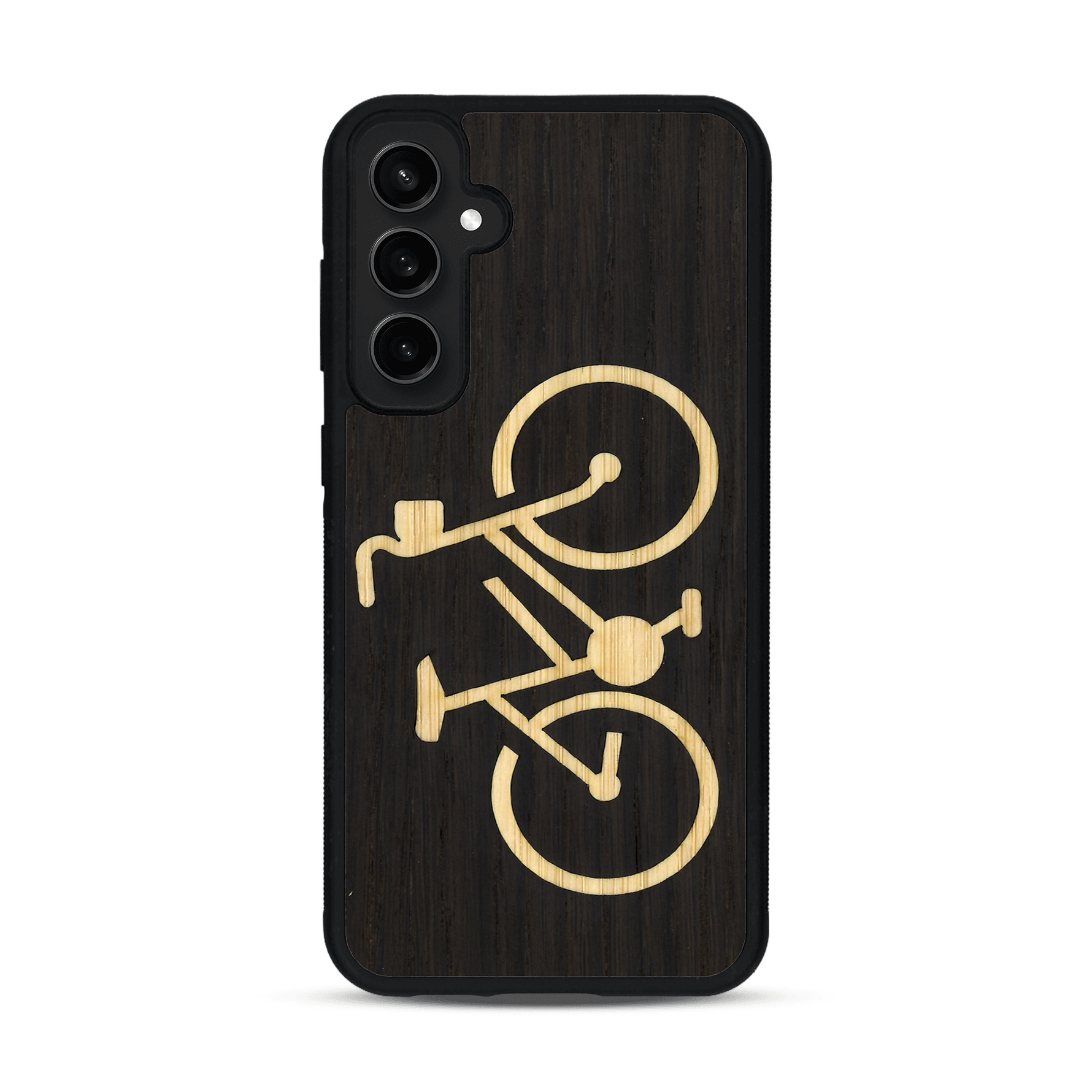 Coque de protection en bois véritable fabriquée en France pour  sur le theme du vélo et de l'outdoor qui allie du bambou et du chêne fumé représentant un vélo