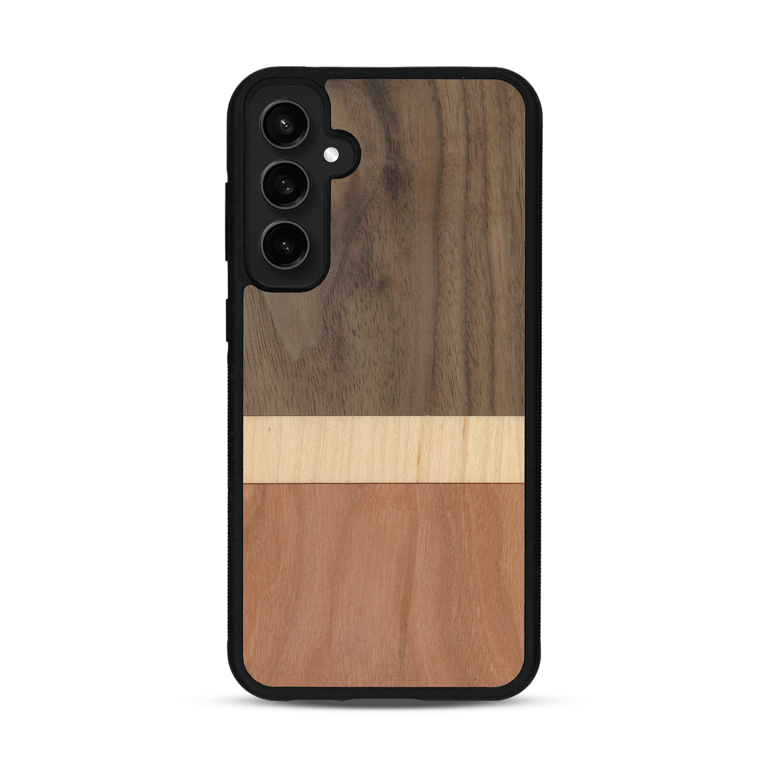 Coque de protection en bois véritable fabriquée en France pour  alliant des bandes horizontales de bambou, merisier et noyer
