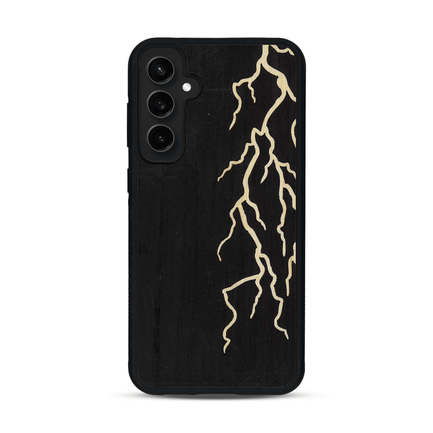 Coque de protection en bois véritable fabriquée en France pour  alliant plusieurs essences de bois pour représenter un éclair divin