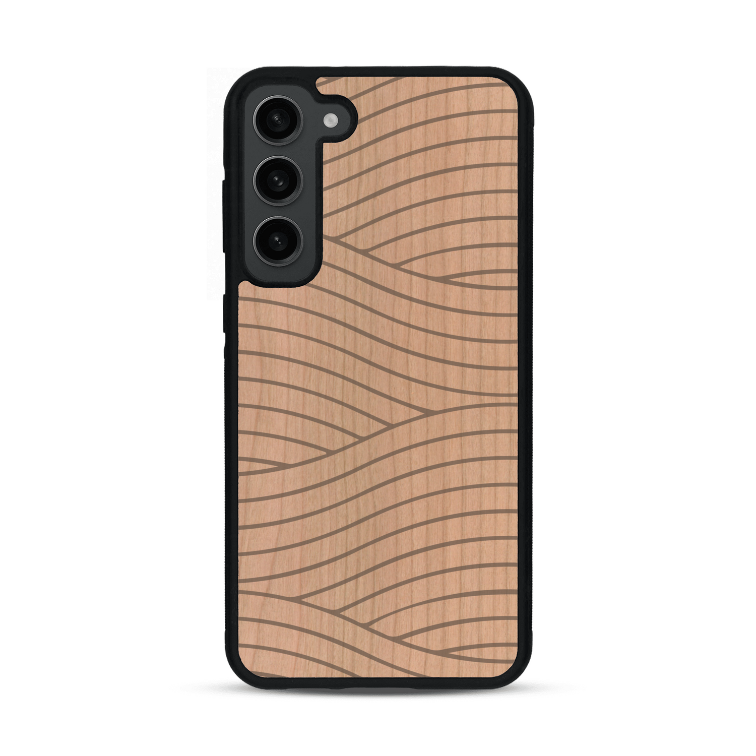 Coque de protection en bois véritable fabriquée en France pour  avec un motif moderne et minimaliste sur le thème waves et wavy représentant les vagues de l'océan