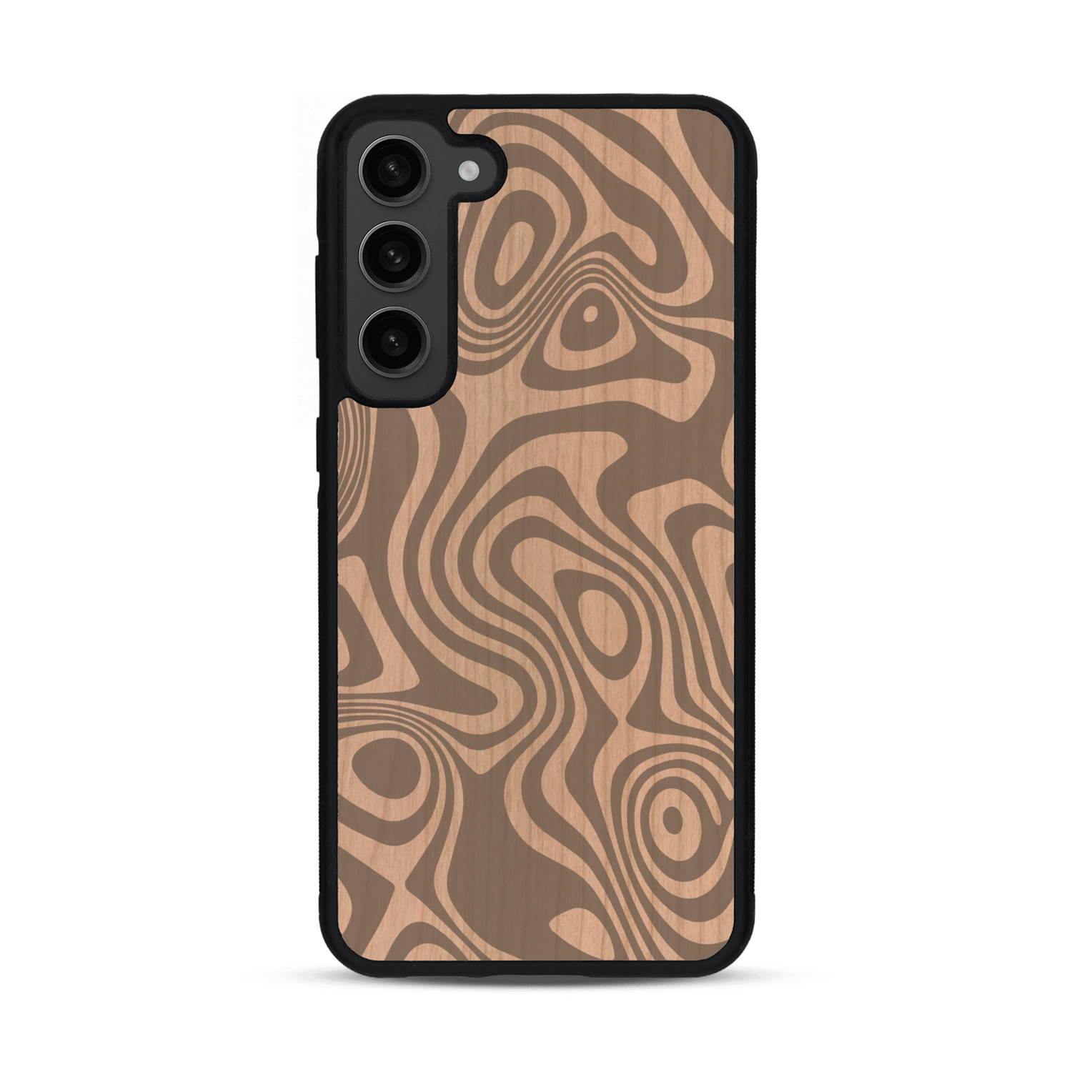 Coque de protection en bois véritable fabriquée en France pour  avec un motif abstrait représentant les mouvements de l'eau