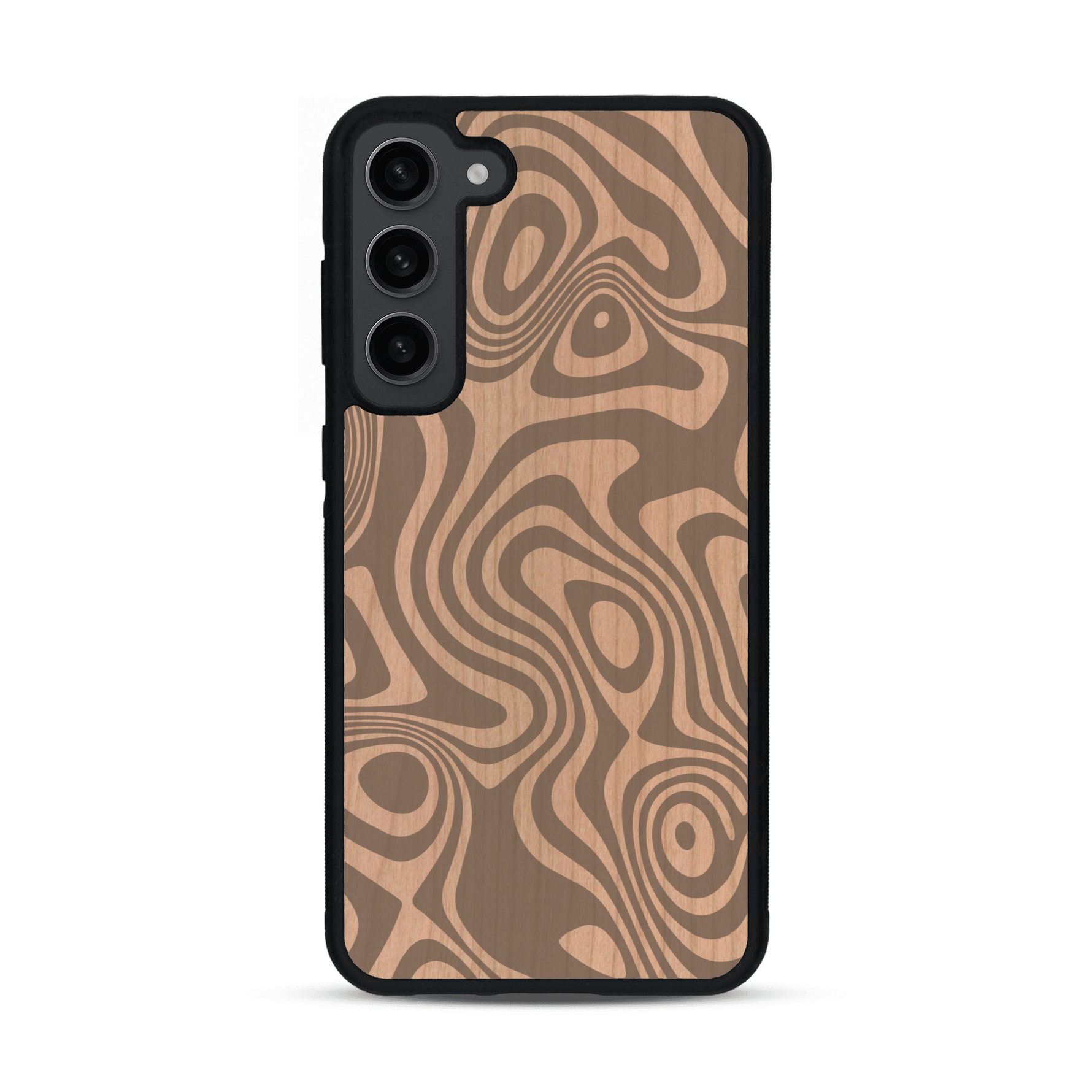 Coque de protection en bois véritable fabriquée en France pour  avec un motif abstrait représentant les mouvements de l'eau